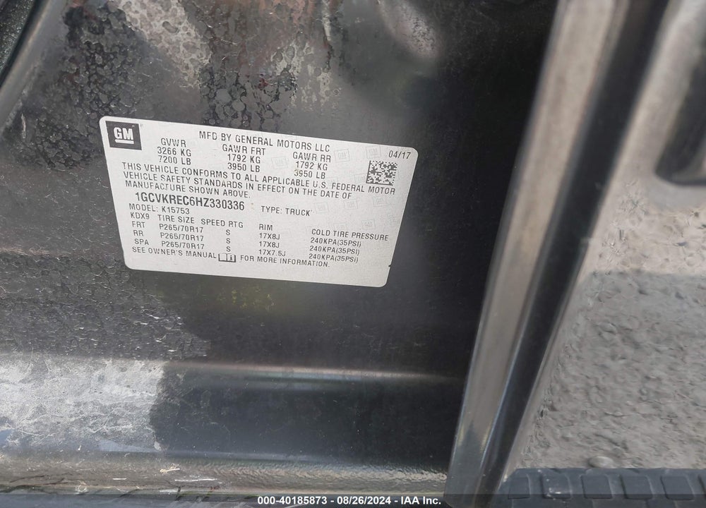 2017 CHEVROLET SILVERADO 1500 1LT VIN: 1GCVKREC6HZ330336