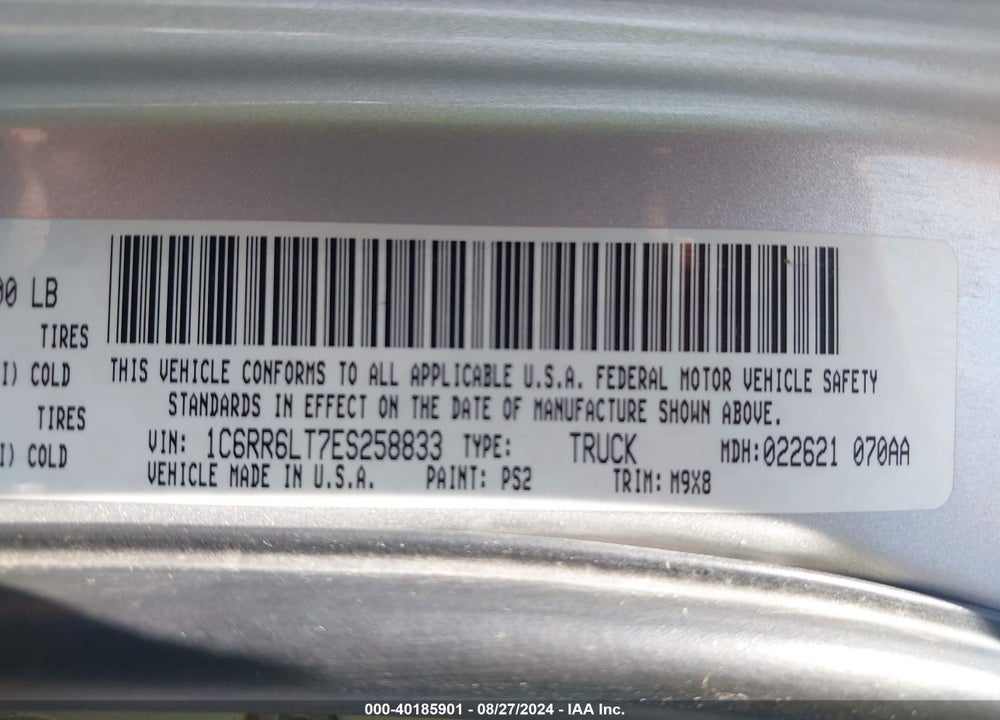 2014 RAM 1500 LONE STAR VIN: 1C6RR6LT7ES258833