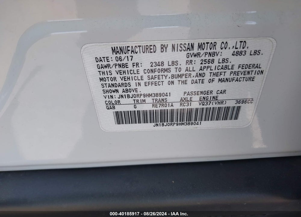 2017 INFINITI QX50 VIN: JN1BJ0RP9HM389041