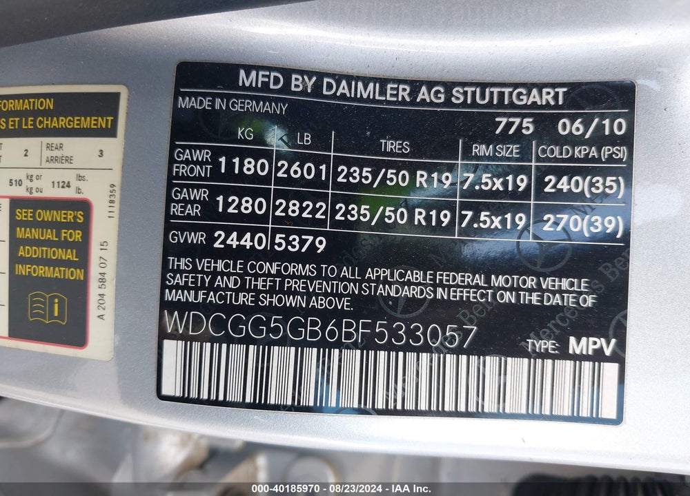 2011 MERCEDES-BENZ GLK 350 VIN: WDCGG5GB6BF533057