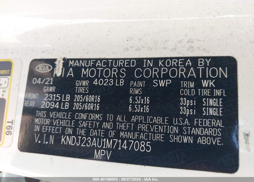 2021 KIA SOUL LX VIN: KNDJ23AU1M7147085