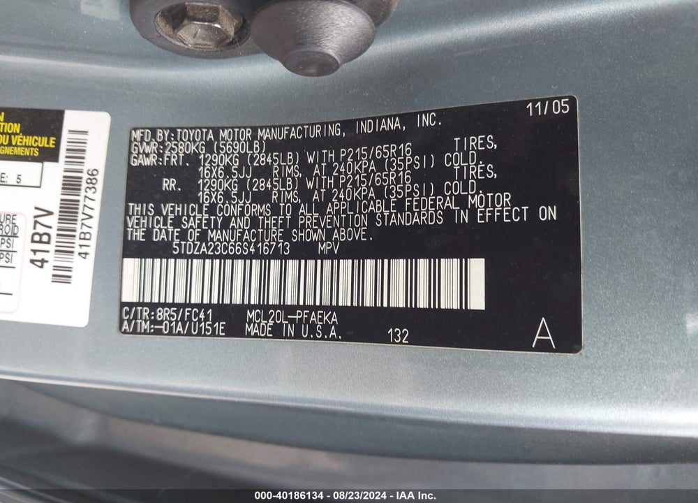 2006 TOYOTA SIENNA LE VIN: 5TDZA23C66S416713