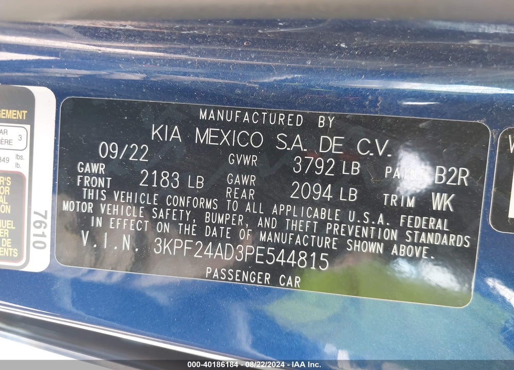 2023 KIA FORTE LXS VIN: 3KPF24AD3PE544815