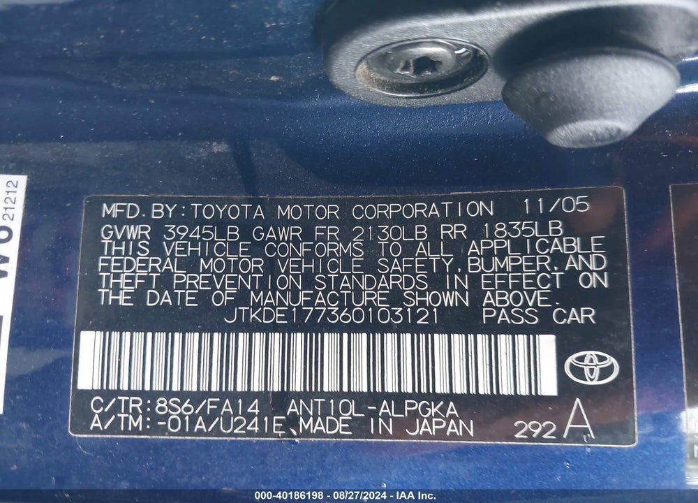 2006 SCION TC VIN: JTKDE177360103121