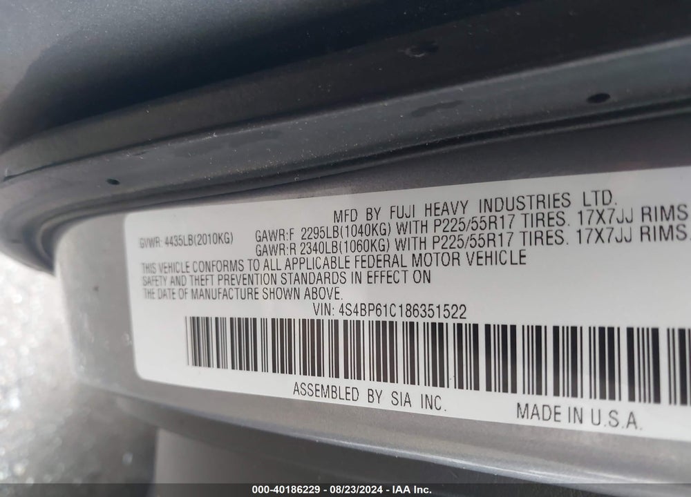 2008 SUBARU OUTBACK 2.5I VIN: 4S4BP61C186351522