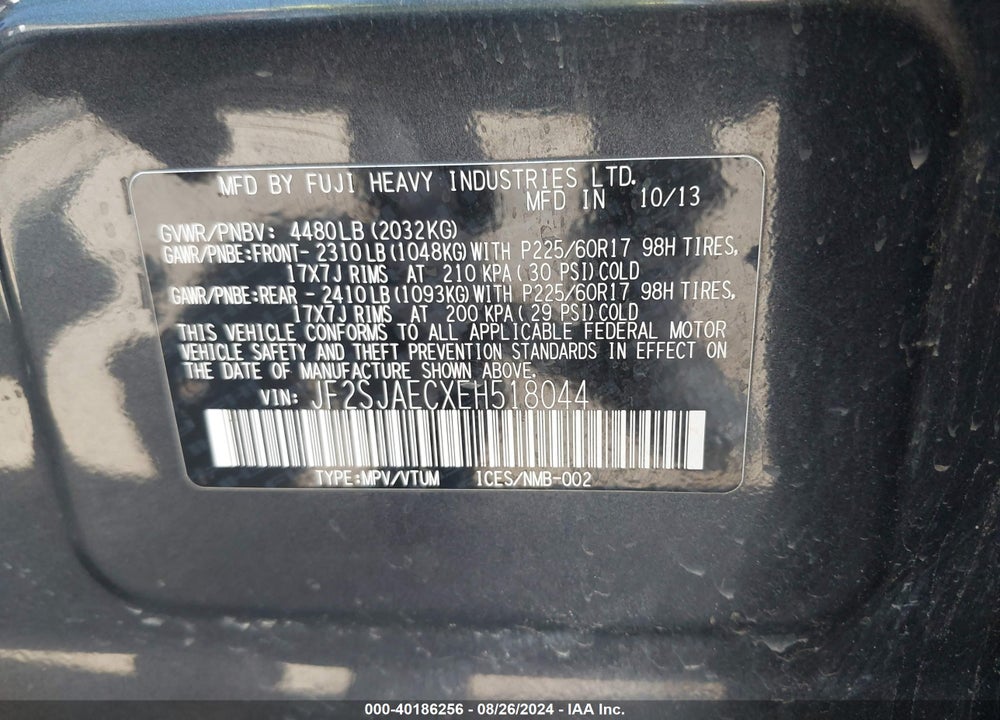 2014 SUBARU FORESTER VIN: JF2SJAECXEH518044