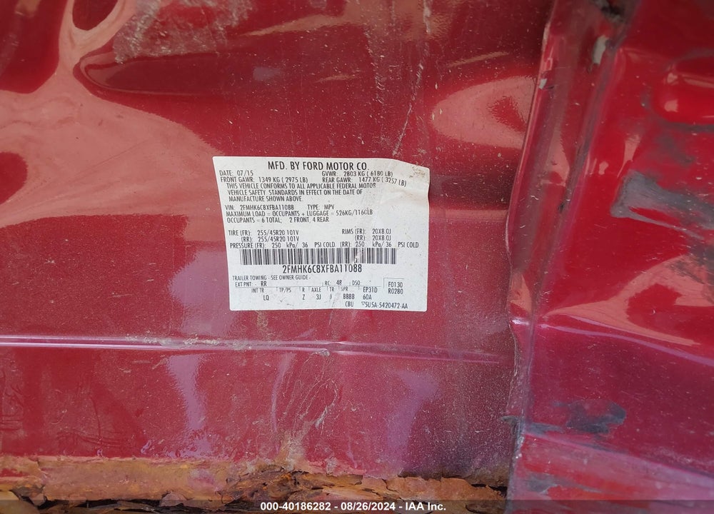 2015 FORD FLEX SEL VIN: 2FMHK6C8XFBA11088