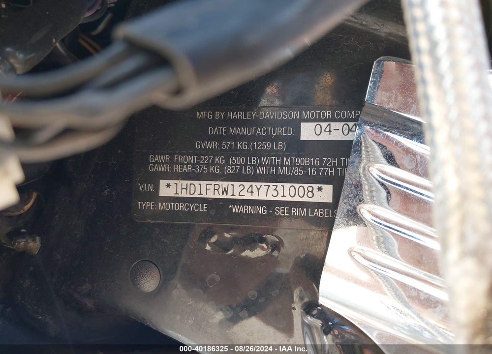 2004 HARLEY-DAVIDSON FLHRCI VIN: 1HD1FRW124Y731008