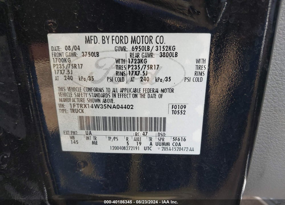 2005 FORD F-150 STX/XL/XLT VIN: 1FTRX14W35NA04402