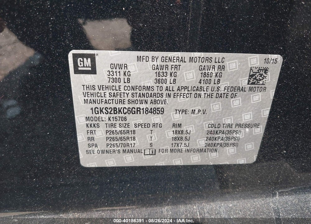 2016 GMC YUKON SLT VIN: 1GKS2BKC6GR184859
