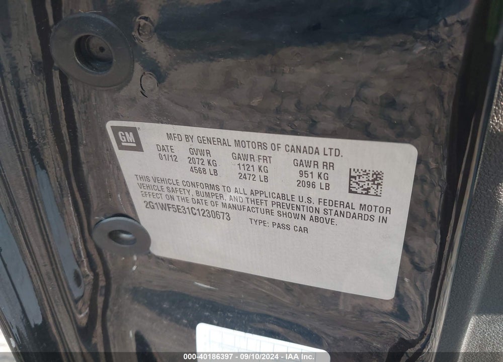 2012 CHEVROLET IMPALA LS VIN: 2G1WF5E31C1230673