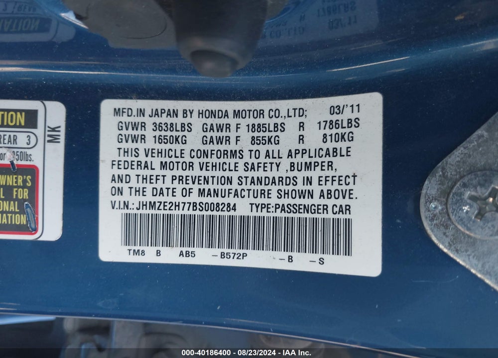 2011 HONDA INSIGHT VIN: JHMZE2H77BS008284