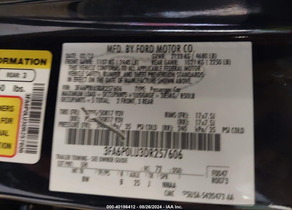2013 FORD FUSION HYBRID SE VIN: 3FA6P0LU3DR257606