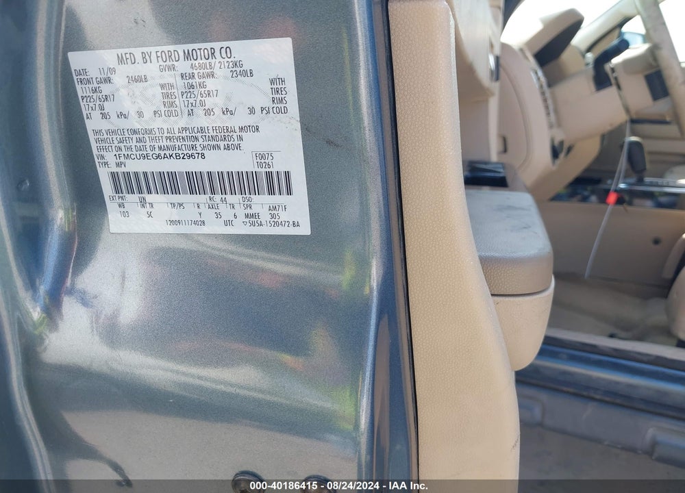 2010 FORD ESCAPE VIN: 1FMCU9EG6AKB29678
