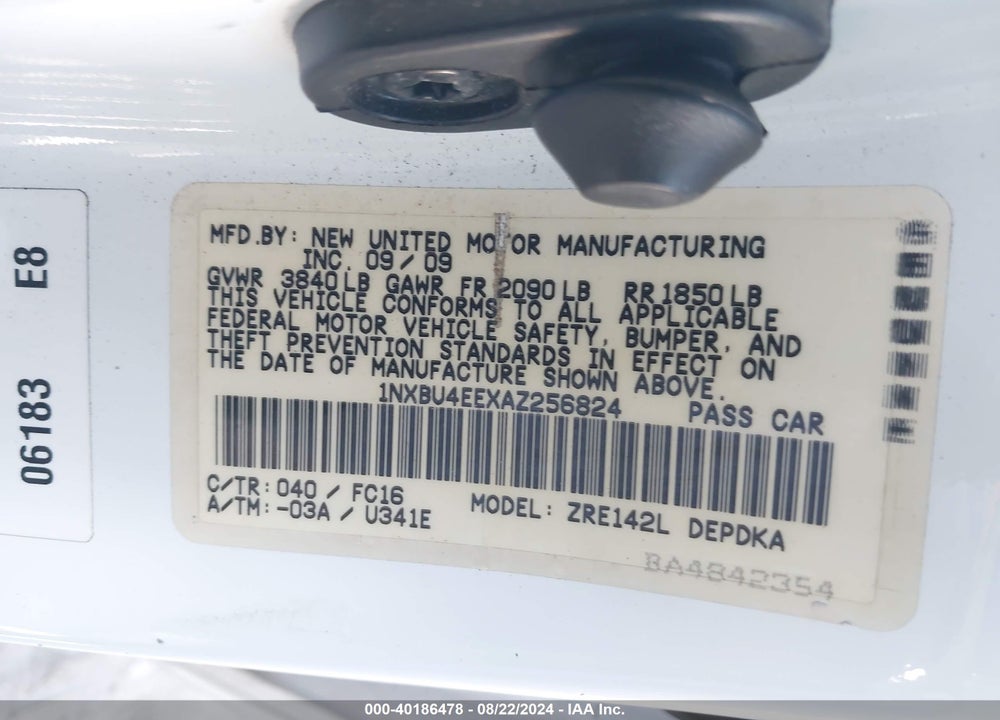 2010 TOYOTA COROLLA LE VIN: 1NXBU4EEXAZ256824