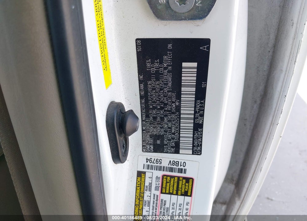 2009 TOYOTA SIENNA CE VIN: 5TDZK23C29S257514