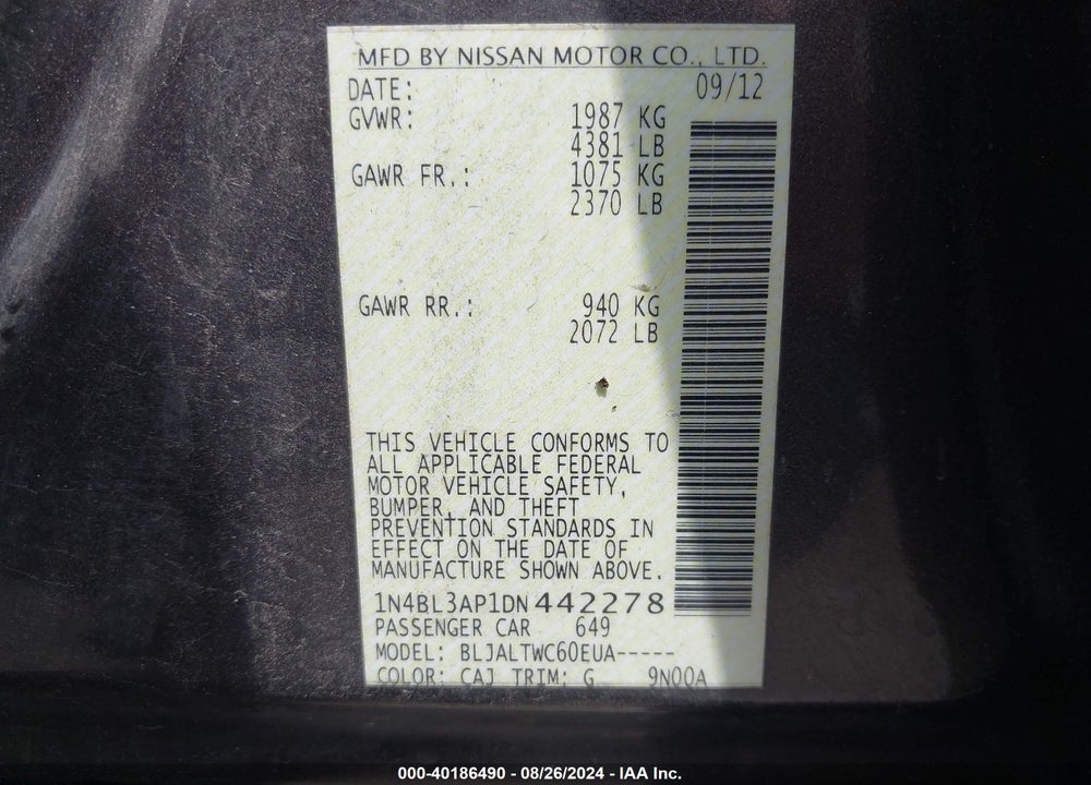 2013 NISSAN ALTIMA 3.5 SV VIN: 1N4BL3AP1DN442278