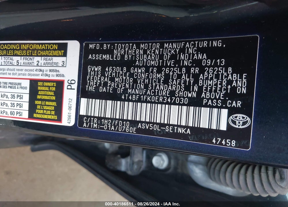 2014 TOYOTA CAMRY LE VIN: 4T4BF1FK0ER347030