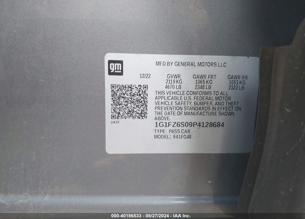 2023 CHEVROLET BOLT EUV FWD PREMIER VIN: 1G1FZ6S09P4128684