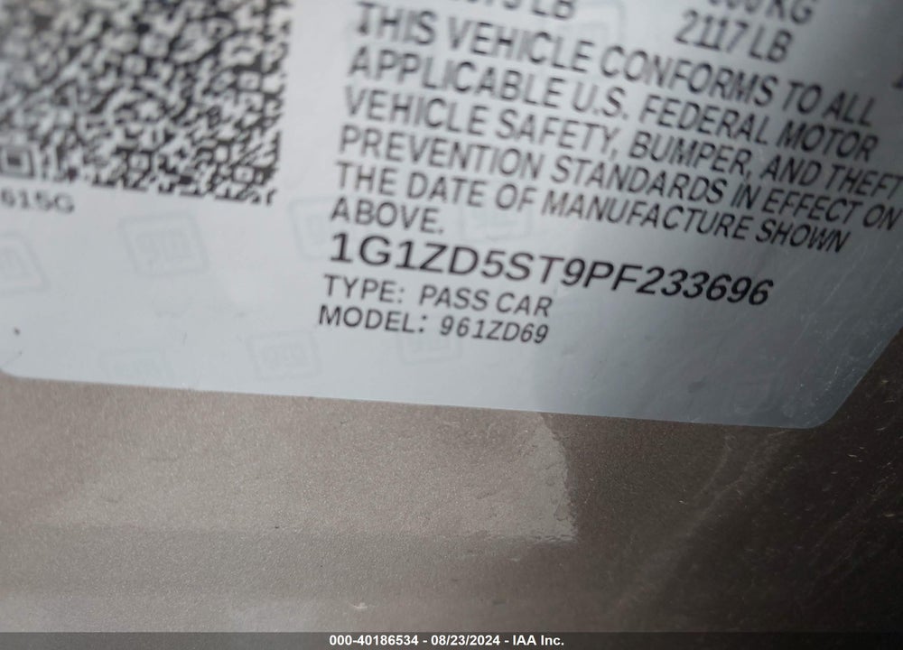 2023 CHEVROLET MALIBU FWD 1LT VIN: 1G1ZD5ST9PF233696