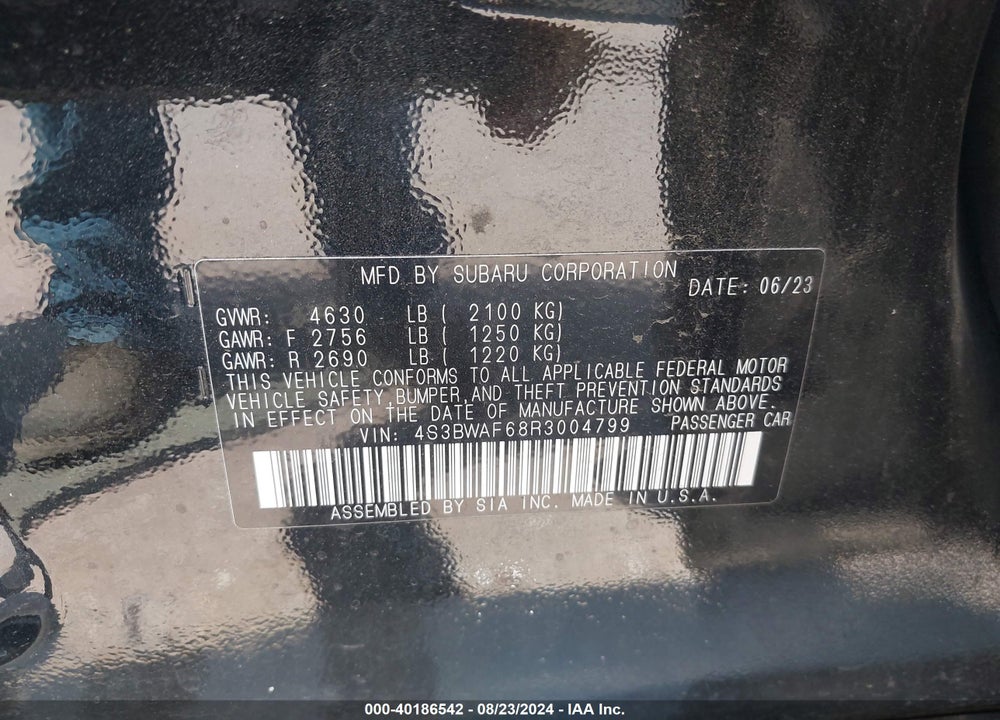 2024 SUBARU LEGACY PREMIUM VIN: 4S3BWAF68R3004799