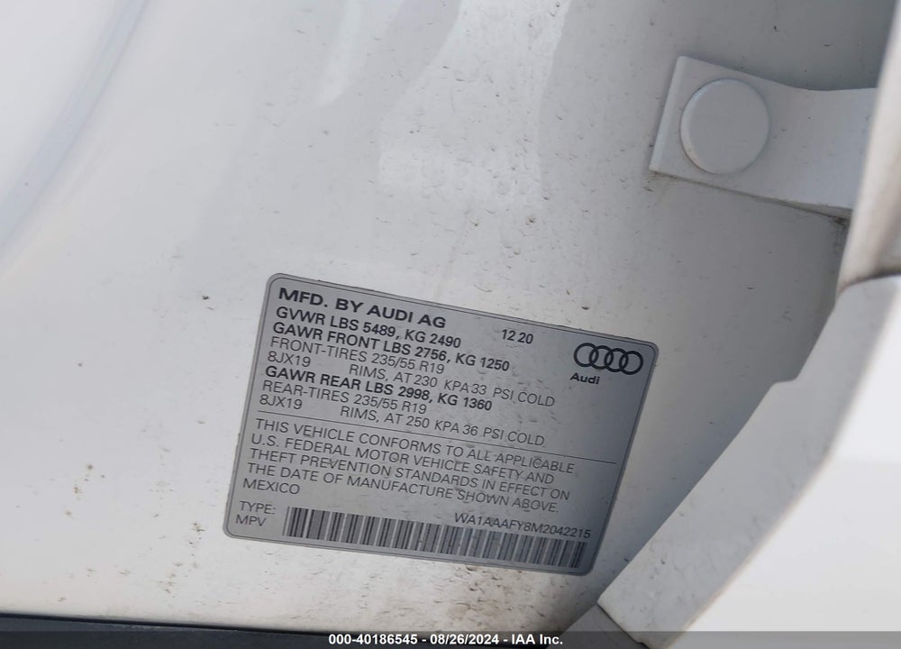 2021 AUDI Q5 PREMIUM 45 TFSI QUATTRO S TRONIC VIN: WA1AAAFY8M2042215
