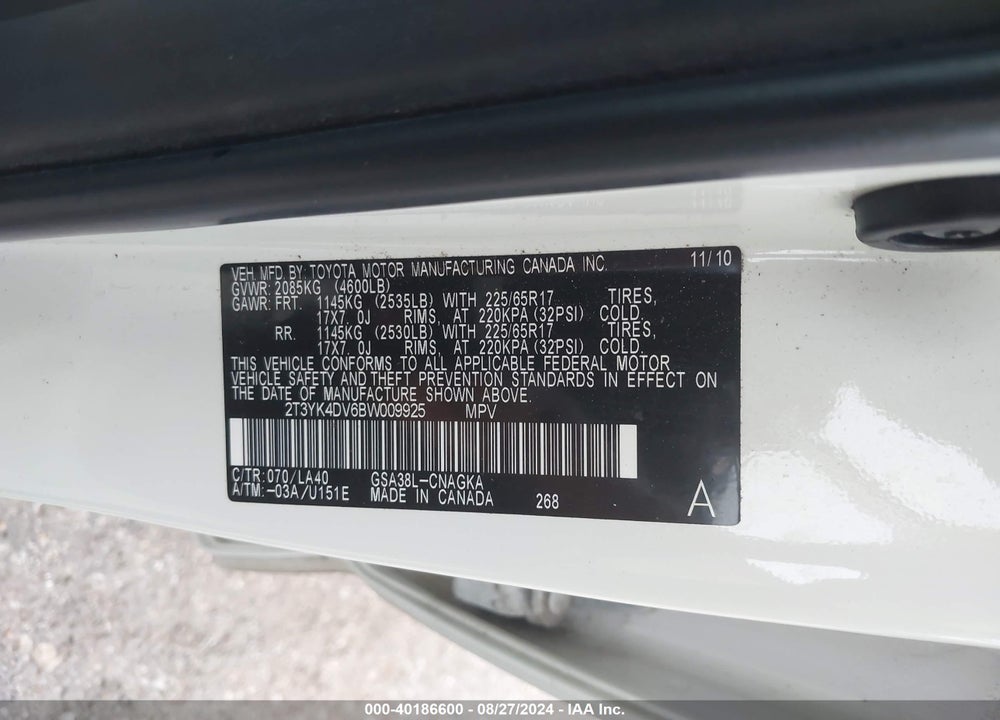 2011 TOYOTA RAV4 LIMITED V6 VIN: 2T3YK4DV6BW009925