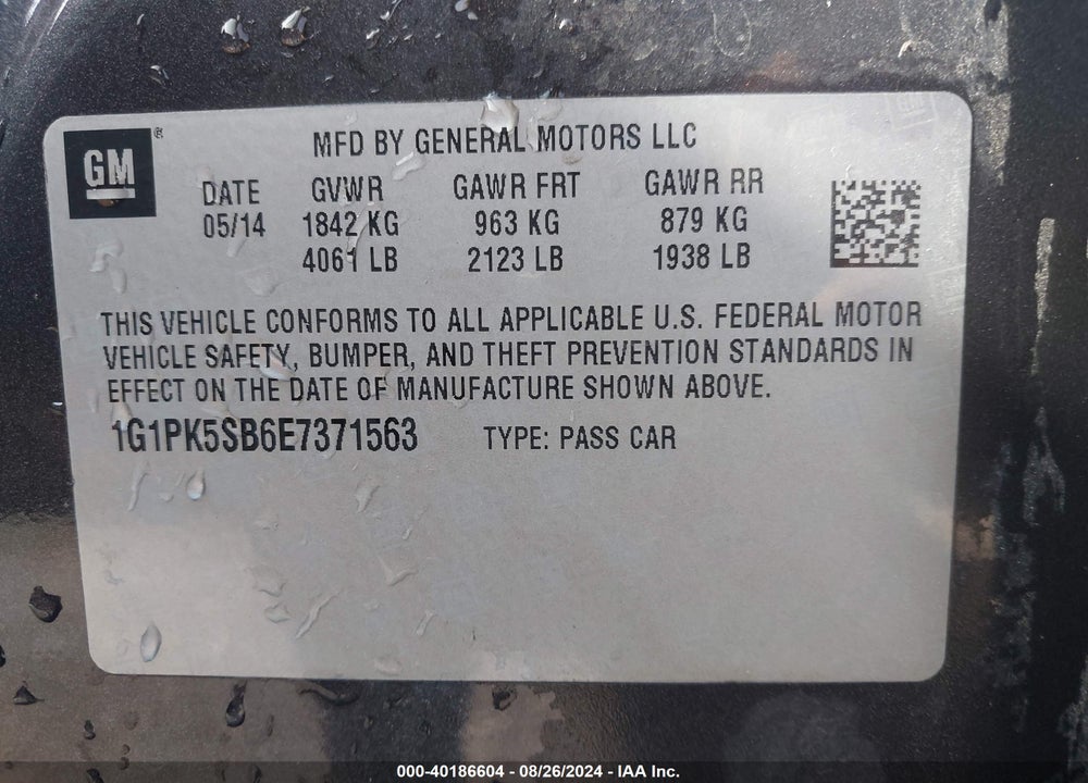 2014 CHEVROLET CRUZE VIN: 1G1PK5SB6E7371563
