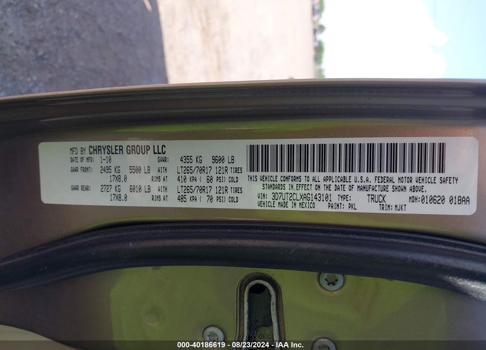 2010 DODGE RAM 2500 SLT VIN: 3D7UT2CLXAG143101