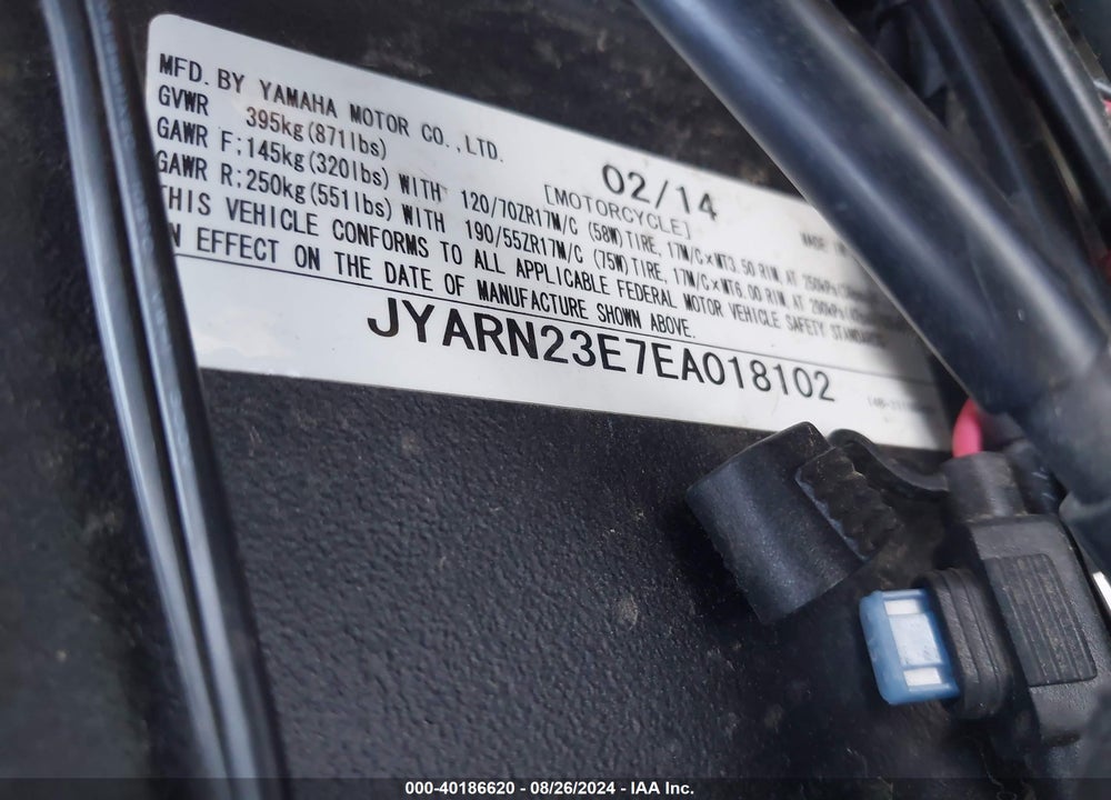 2014 YAMAHA YZFR1 VIN: JYARN23E7EA018102