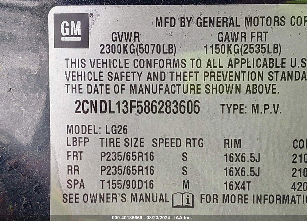 2008 CHEVROLET EQUINOX LS VIN: 2CNDL13F586283606