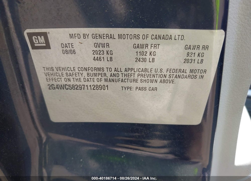 2007 BUICK LACROSSE CX VIN: 2G4WC582971128901