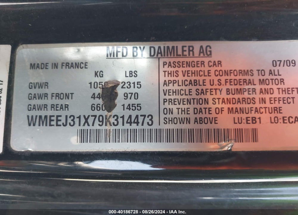 2009 SMART FORTWO BRABUS/PASSION/PURE VIN: WMEEJ31X79K314473