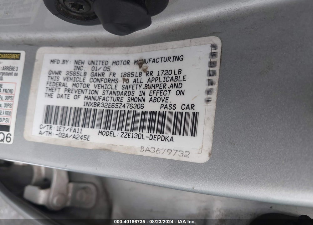2005 TOYOTA COROLLA CE VIN: 1NXBR32E65Z476306