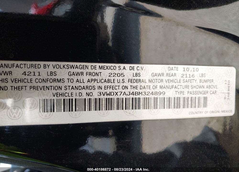 2011 VOLKSWAGEN JETTA 2.5L SE VIN: 3VWDX7AJ4BM324899