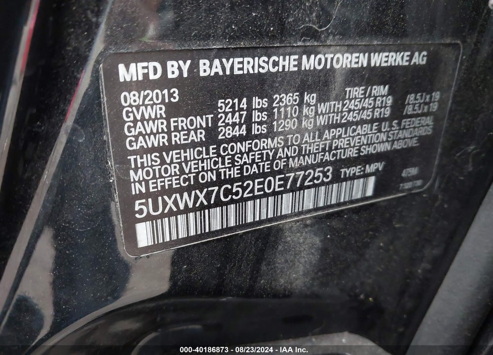2014 BMW X3 XDRIVE35I VIN: 5UXWX7C52E0E77253