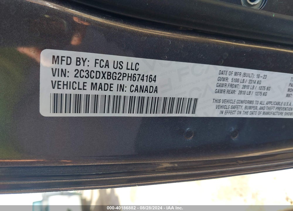 2023 DODGE CHARGER SXT VIN: 2C3CDXBG2PH674164