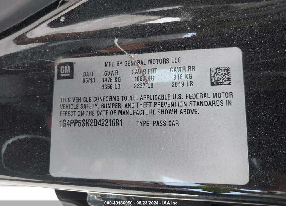 2013 BUICK VERANO VIN: 1G4PP5SK2D4221681