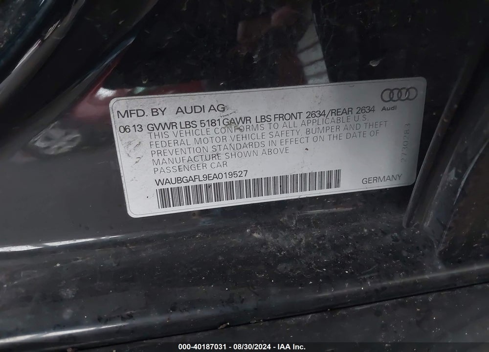 2014 AUDI S4 3.0T PREMIUM PLUS VIN: WAUBGAFL9EA019527