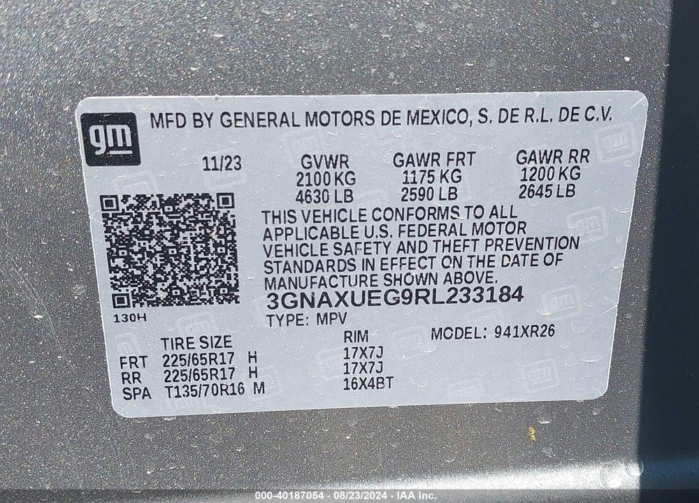 2024 CHEVROLET EQUINOX AWD LT VIN: 3GNAXUEG9RL233184