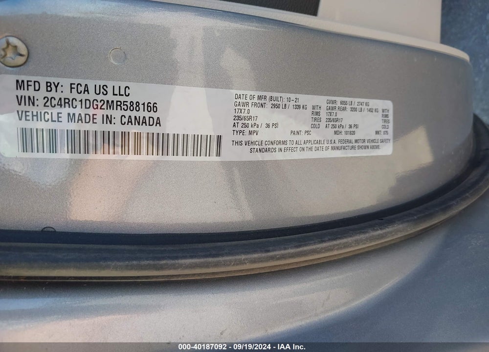 2021 CHRYSLER VOYAGER LXI VIN: 2C4RC1DG2MR588166