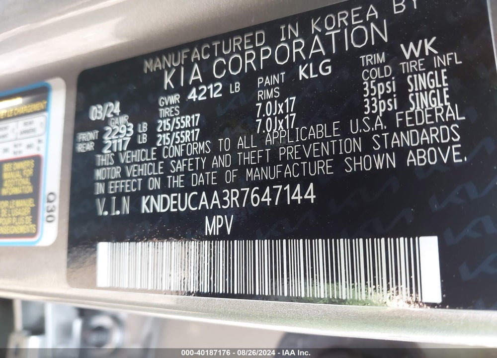 2024 KIA SELTOS S VIN: KNDEUCAA3R7647144