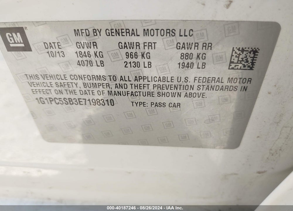 2014 CHEVROLET CRUZE 1LT AUTO VIN: 1G1PC5SB3E7198310