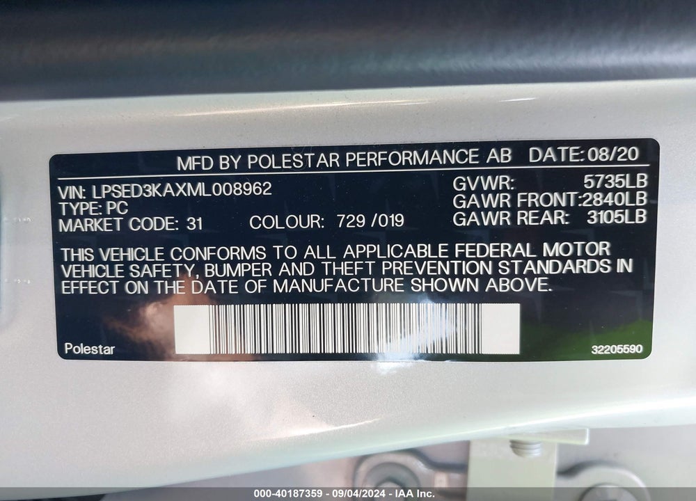 2021 POLESTAR 2 LAUNCH EDITION VIN: LPSED3KAXML008962