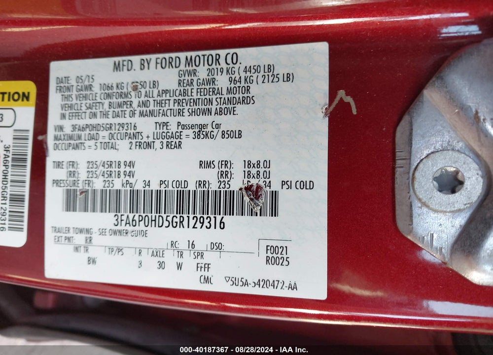 2016 FORD FUSION SE VIN: 3FA6P0HD5GR129316