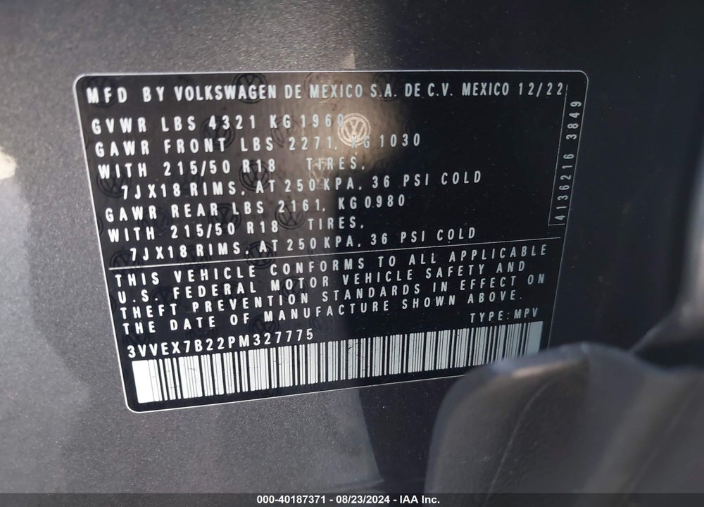 2023 VOLKSWAGEN TAOS 1.5T SE VIN: 3VVEX7B22PM327775
