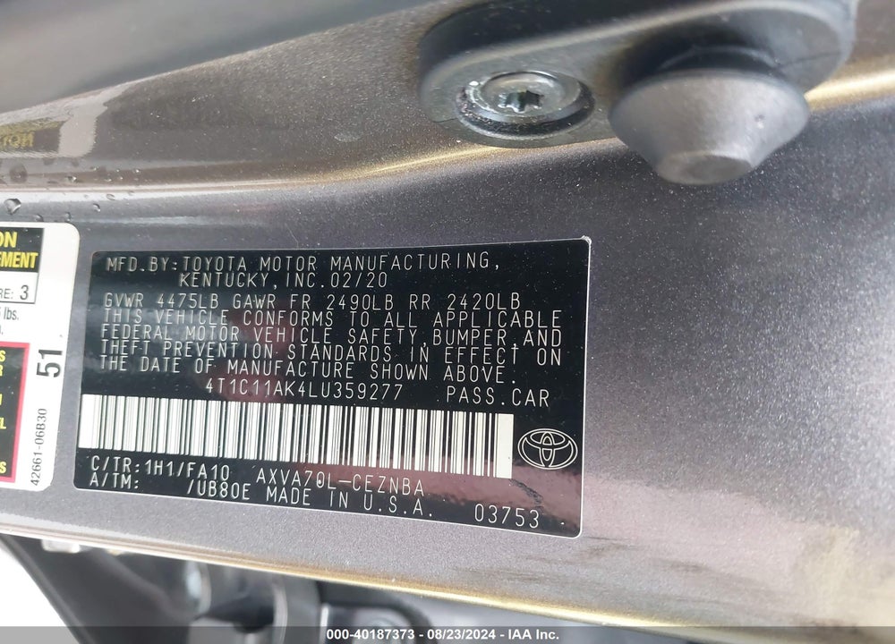 2020 TOYOTA CAMRY LE VIN: 4T1C11AK4LU359277