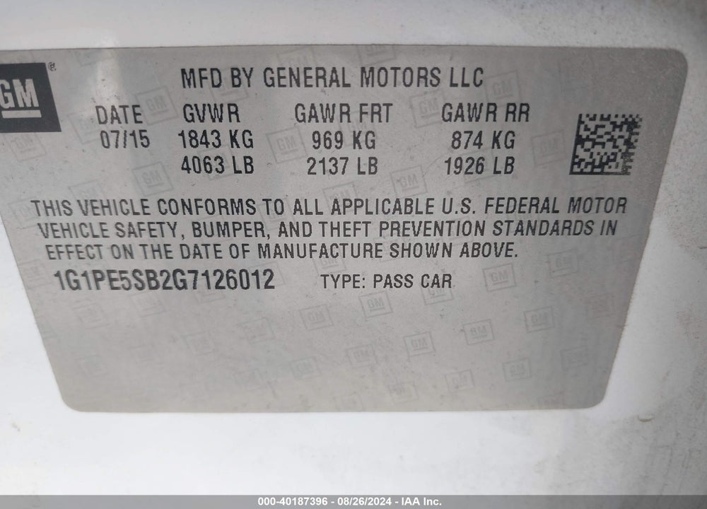 2016 CHEVROLET CRUZE LIMITED 1LT AUTO VIN: 1G1PE5SB2G7126012