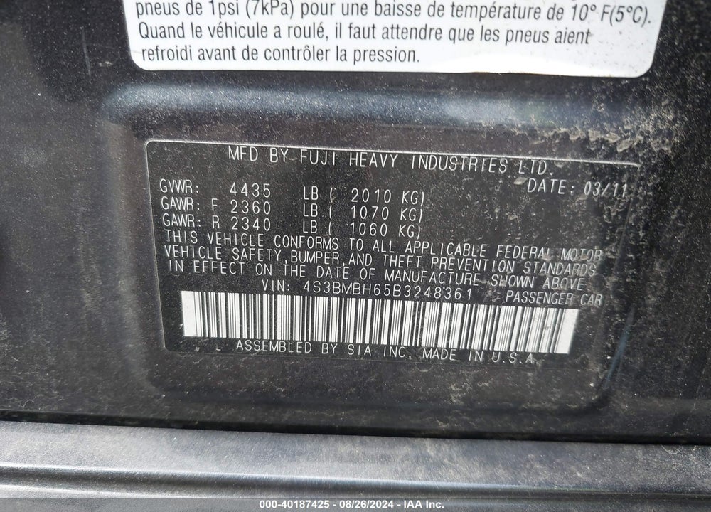 2011 SUBARU LEGACY 2.5I PREMIUM VIN: 4S3BMBH65B3248361