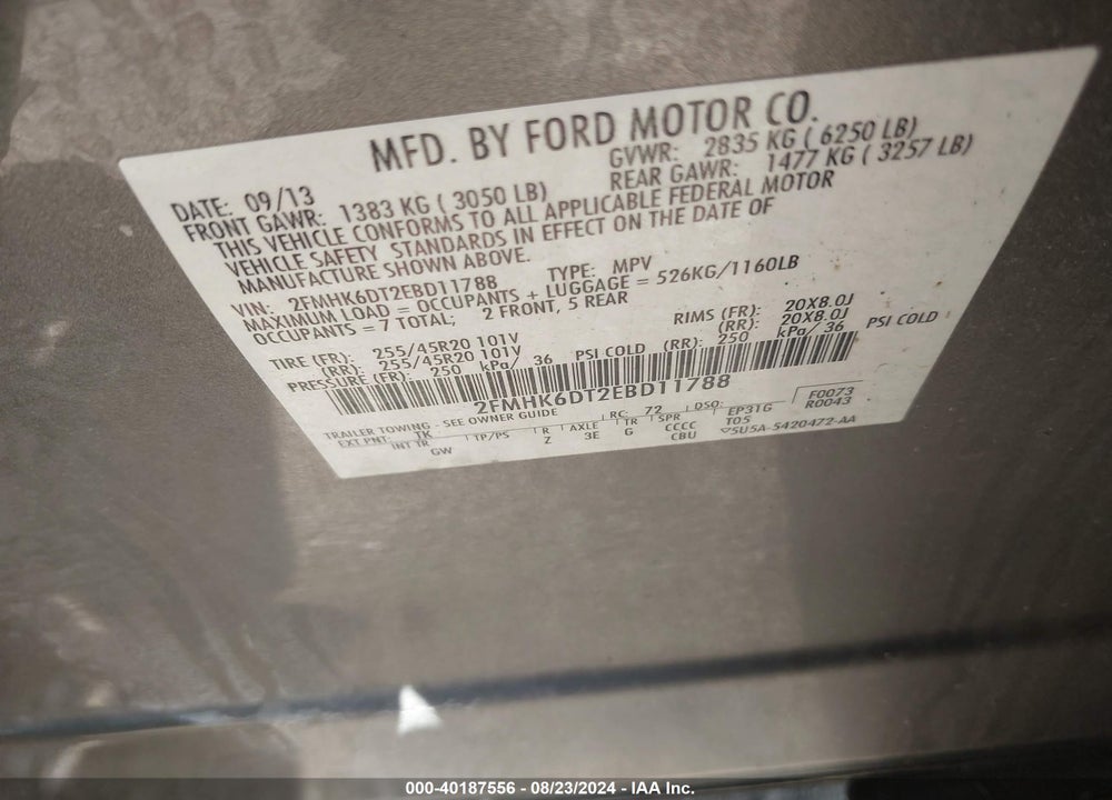 2014 FORD FLEX LIMITED VIN: 2FMHK6DT2EBD11788